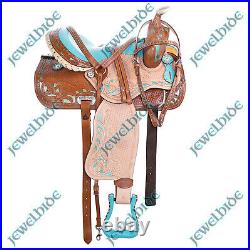 Hand Carved Western Barrel Saddle Trail Horse Leather Tack Set 10-18 F/s