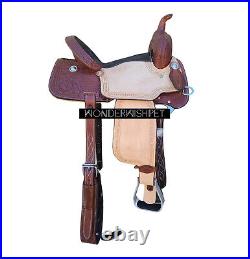 Hand Tooled Brown Leather Western Equestrian Barrel Horse Saddle Set 10 18
