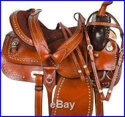 Hand Tooled Western Pleasure Trail Horse Leather Saddle Tack Set 15 16 17 18
