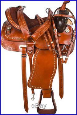 Hand Tooled Western Pleasure Trail Horse Leather Saddle Tack Set 15 16 17 18