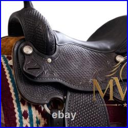 Handcrafted Black Leather Western Saddle Floral Basketweave Hand Tooled Trail