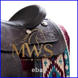 Handcrafted Black Leather Western Saddle Floral Basketweave Hand Tooled Trail