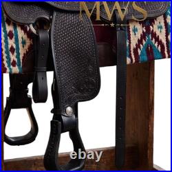 Handcrafted Black Leather Western Saddle Floral Basketweave Hand Tooled Trail