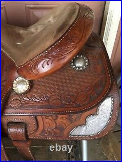 Handmade DEAN TURNER 15 Western Roping saddle Sterling silver Conchos & Plates