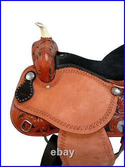Handmade Western Barrel Saddle 15 16 17 Floral Tooled Leather Pleasure Tack Set