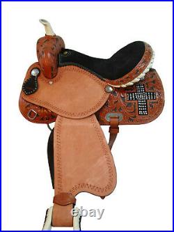 Handmade Western Barrel Saddle 15 16 17 Floral Tooled Leather Pleasure Tack Set