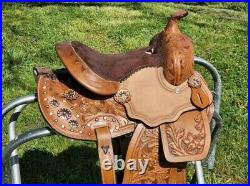 Handmade Western Horse Pleasure Trail Barrel Horse Rodeo Leather Saddle USA Sale