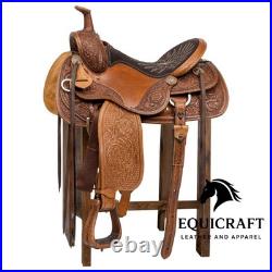 Handmade Western Leather Saddle Brown Floral Tooled Two Tone Ranch Saddle