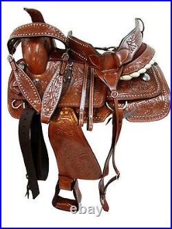 Handmade Western Saddle Roping Horse Pleasure Ranch Tooled Tack Set 15 16 17 18