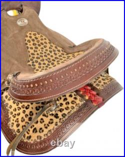 Hard Seat Barrel Saddle Cheetah Seat Leather Tassels Full QH 14 15 16 NEW