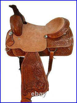Hard Seat Roping Saddle Ranch Horse Floral Leather Western Tack Set 15 16 17 18