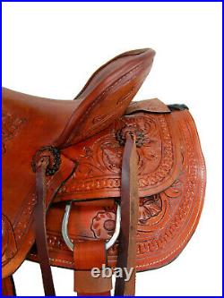 Hard Seat Western Saddle Roping Ranch Roper Pleasure Tooled Leather 18 17 16 15