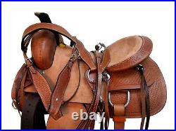 Hard Seat Western Saddle Roping Roper Ranch Tooled Leather Horse Set 15 16 17 18