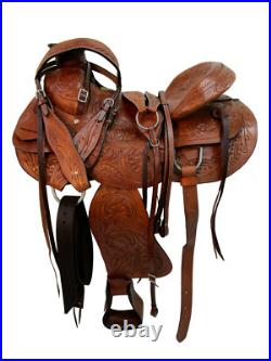 Hard Seat Western Saddle Roping Roper Ranch Tooled Leather Tack Set 15 16 17 18