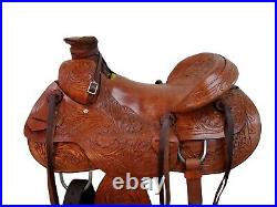 Hard Seat Western Saddle Roping Roper Ranch Tooled Leather Tack Set 15 16 17 18