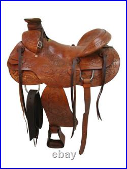 Hard Seat Western Saddle Roping Roper Ranch Tooled Leather Tack Set 15 16 17 18