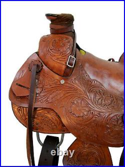 Hard Seat Western Saddle Roping Roper Ranch Tooled Leather Tack Set 15 16 17 18