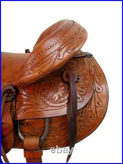 Hard Seat Western Saddle Roping Roper Ranch Tooled Leather Tack Set 15 16 17 18