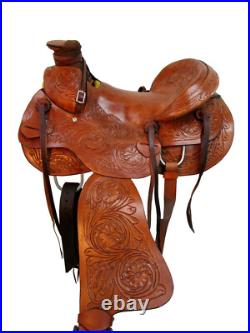 Hard Seat Western Saddle Roping Roper Ranch Tooled Leather Tack Set 15 16 17 18