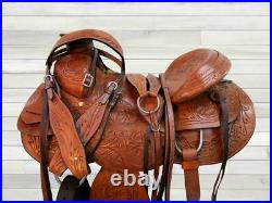 Hard Seat Western Saddle Roping Roper Ranch Tooled Leather Tack Set 15 16 17 18