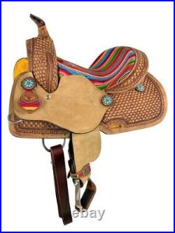 Hard Seat Western Saddle with Wool Serape Accents Full OH Bars 15 NEW