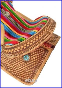 Hard Seat Western Saddle with Wool Serape Accents Full OH Bars 15 NEW