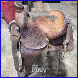 Hereford Brand Western Pleasure Saddle Brown Leather Floral Tooled See Pictures