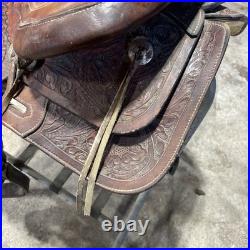 Hereford Brand Western Pleasure Saddle Brown Leather Floral Tooled See Pictures