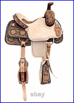 Horse Saddle Barrel Racing Western Riding Saddle Leather Tooled Carved 12-18 in