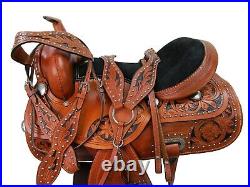 Horse Saddle Brown Leather Barrel Trail Silver Studded Used Tack Set 15 16 17 18