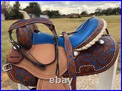 Horse Saddle Western Barrel Racing Leather Riding Trail Tooled Carved 12-18 inch