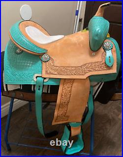 Horse Saddle Western Barrel Racing Riding Saddle Leather Tooled Carved 12-18 in