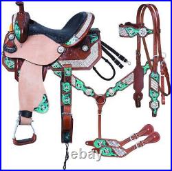 Horse Saddle Western Barrel Racing Riding Saddle Leather Tooled Carved 12-18 in