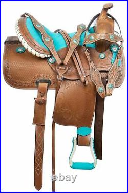 Horse Saddle Western Comfy Trail Barrel Floral Tooled Leather Tack Set 15 16
