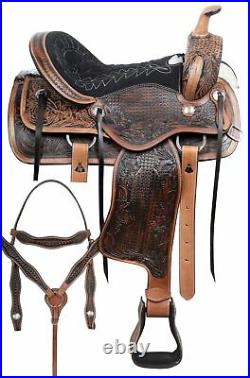 Horse Saddle Western Comfy Trail Barrel Leather Tack Set 14 15 16 17 18