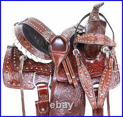 Horse Saddle Western Comfy Trail Roping Floral Tooled Leather Tack Set 12 13