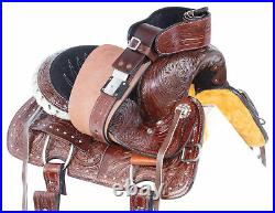 Horse Saddle Western Comfy Trail Roping Floral Tooled Leather Tack Set 12 13