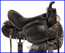 Horse Saddle Western Pleasure Trail Barrel Leather Tooled Black Tack 16