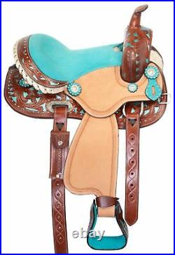 Horse Saddle Western Pleasure Trail Barrel Show Blue Leather Tack Set 12 13 14