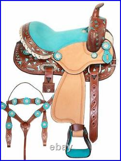 Horse Saddle Western Pleasure Trail Barrel Show Blue Leather Tack Set 12 13 14