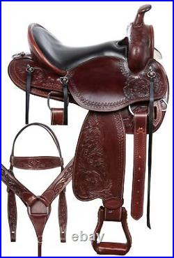 Horse Saddle Western Pleasure Trail Premium Tooled Leather Tack 15 16 17 18