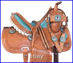 Horse Saddle Western Trail Barrel Racing Child Turquoise Leather Tack 12 13