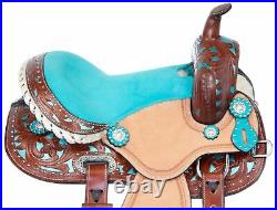 Horse Saddle Western Trail Barrel Show Turquoise Floral Tooled Leather Tack Set