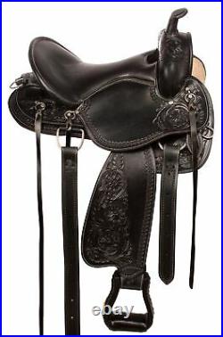 Horse Saddle Western Trail Endurance Black Tooled Leather Tack Set 16