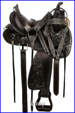 Horse Saddle Western Trail Gaited Black Leather Tack Set 16