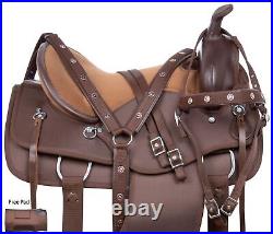 Horse Saddle Western Trail Riding Brown Comfy Cush Synthetic Tack 15 16 17 18