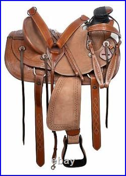 Horse Saddle Western Trail Roping Premium Leather Wade Ranch Horse Tack 16 17