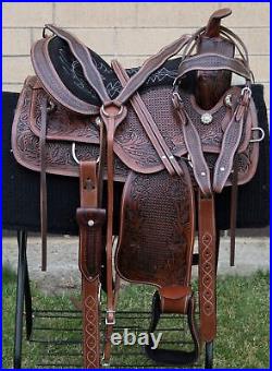 Horse Saddle Western Used Comfy Trail Tooled Leather Antique Tack Set 16 17