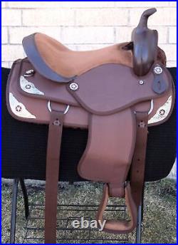 Horse Saddle Western Used Pleasure Trail Barrel Synthetic Brown Tack 15 16 17