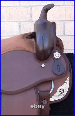 Horse Saddle Western Used Pleasure Trail Barrel Synthetic Brown Tack 15 16 17